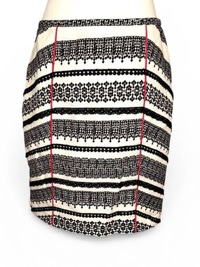 Anthropologie Tabitha Black, White & Red Patterned embellished trim Pencil Skirt